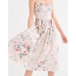 Urban Outfitters Silence + Noise Cynthia Strapless Floral Midi Dress Size Small